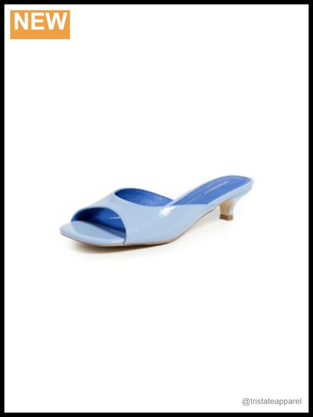 Kitten Heel Slide Sandals with Cushioned Footbed and Patent Finish
